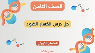حل درس انكسار الضوء للصف الثامن الكويت